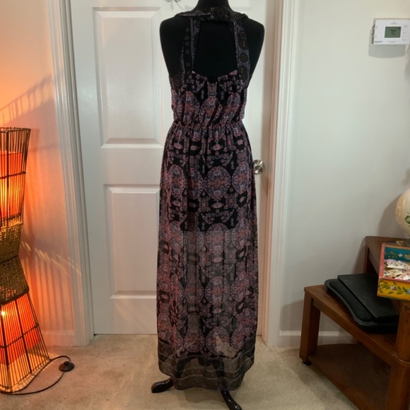 Free People Lace Boho Festival Moroccan Printed Yoke Maxi Dress Size 6 - Picture 8 of 12